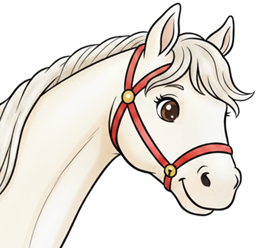 Illustratie van het paard Ozo Snel dat uit de zijkant van het scherm schuift.